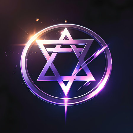 Star of David. Symbol of Israel. Vector illustration on dark background.の素材