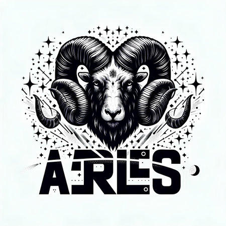 Zodiac sign Aries. Vector illustration of a goat head.の素材