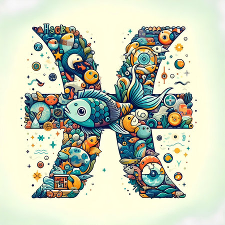 Colorful vector hand drawn illustration, letter X with doodles elements. Lettering compositionの素材
