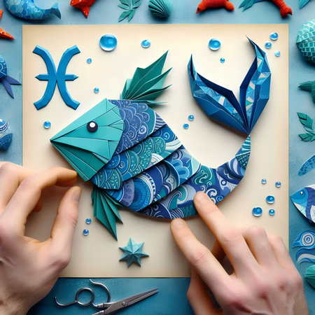 Paper origami fish. Papercraft. Handmade paper crafts.の素材