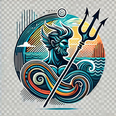 Viking warrior with trident. Vector illustration for your design.の素材