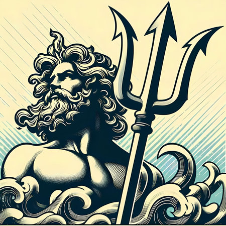Sketch of the Greek god Neptune with trident. Vector illustration.の素材