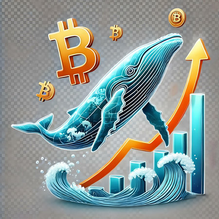 Vector illustration of blue whale with bitcoin sign and graph on transparent backgroundの素材