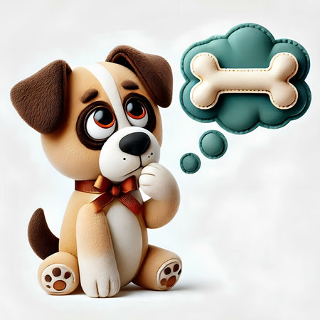 Cute dog with bone and speech bubble. 3D illustration.の素材