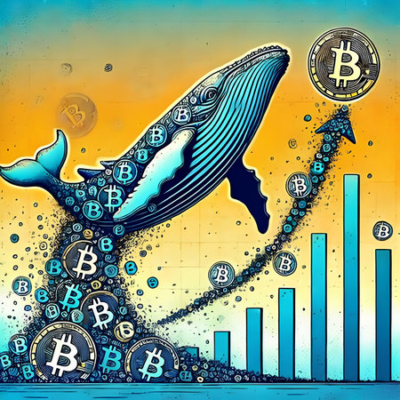 Blue whale and bitcoin. Cryptocurrency concept. Vector illustration.の素材