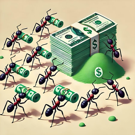Ants and money. Business concept. 3D illustration. High resolution.の素材