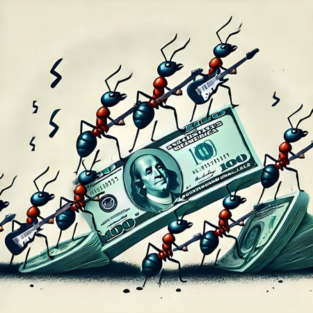 Ants and dollars. Conceptual illustration about money and business.の素材