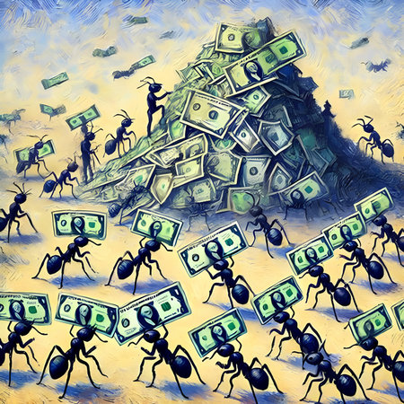 Ants and money. The concept of financial security. Digital painting.の素材
