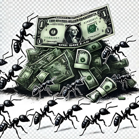 Ants and money. Black ants and money. Vector illustration.の素材