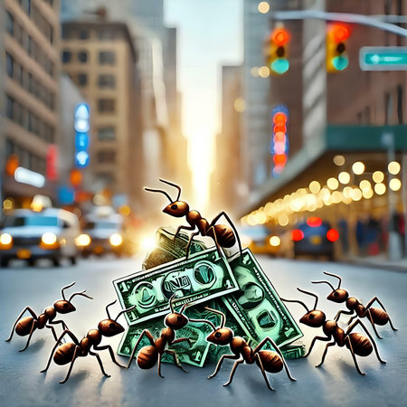 Ants and money in the city. Business concept. 3d renderingの素材