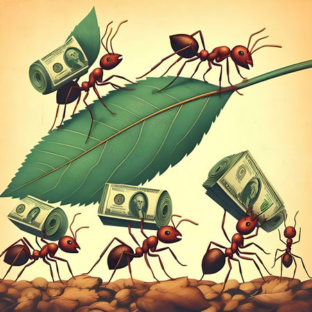 Ants and money. Conceptual illustration for business and finance.の素材