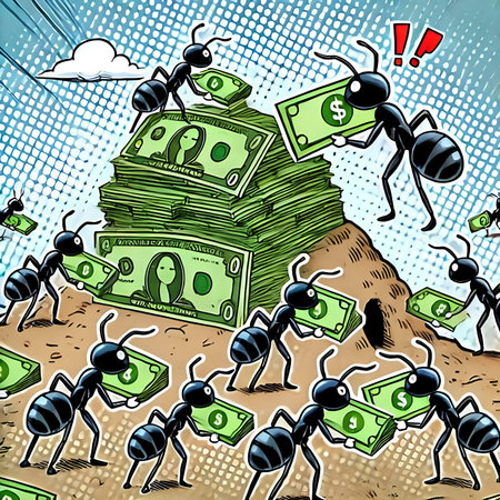 Ants and money. Hand drawn vector illustration in retro comic style.の素材