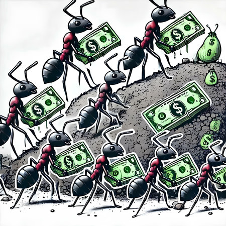 Ants and money. Vector illustration of ants and money.の素材