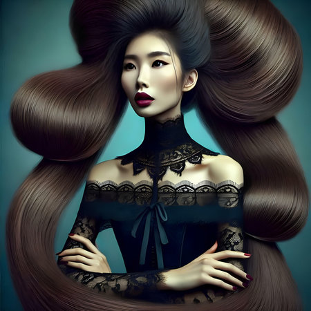 Beautiful Asian woman with long hair. Beauty and fashion.の素材