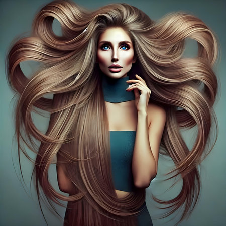 Portrait of a beautiful woman with long hair. Beauty, fashion.の素材