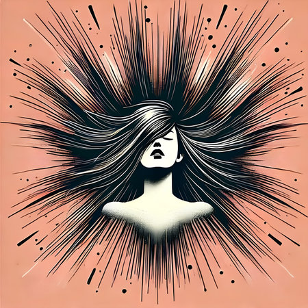 Beautiful girl with long hair. Pop art style. Vector illustration.の素材