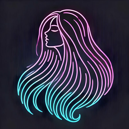 Neon illustration of a girl with long hair. Vector illustration.の素材