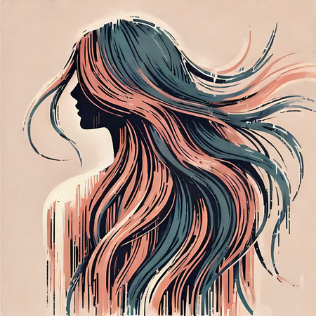 Beautiful girl with long hair. Vector illustration. Hand drawn style.の素材