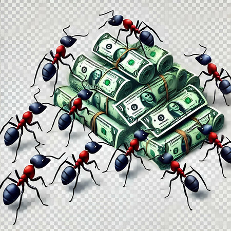 Ants and money on a transparent background. Vector illustration. Eps 10.の素材