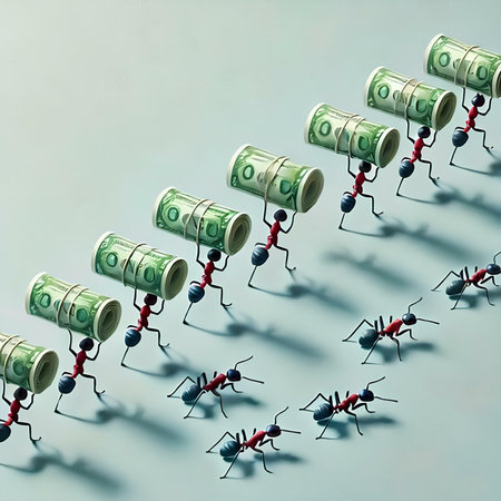 Conceptual image of teamwork with ants and money, 3d renderの素材
