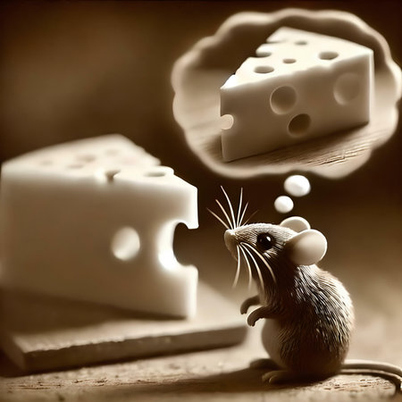 mouse and a piece of cheese on a dark background. tintedの素材
