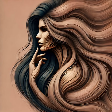 Portrait of beautiful woman with long brown hair. Vector illustration.の素材