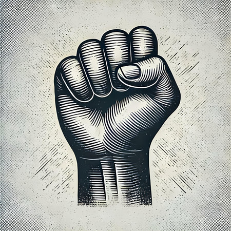 Fist. Grunge background. Hand drawn vector illustration.の素材