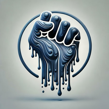 3d illustration of a hand with a paint splash on a gray backgroundの素材