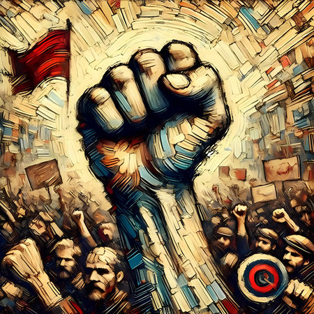 Fist in grunge style, vector illustration. Symbol of revolution.の素材