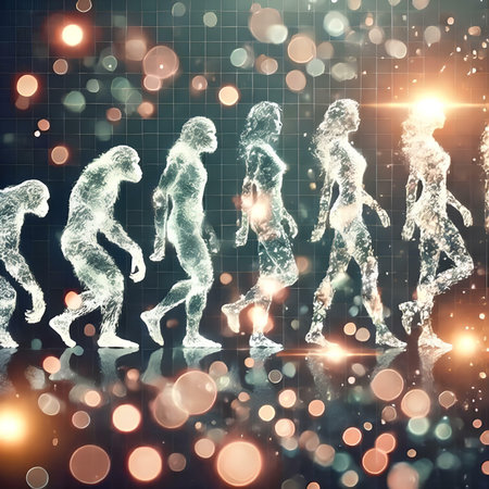 Digital composite of Silhouettes of people running against bokehの素材