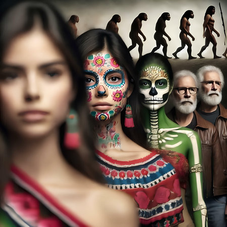 Portrait of a beautiful woman with sugar skull makeup. Halloween theme.の素材