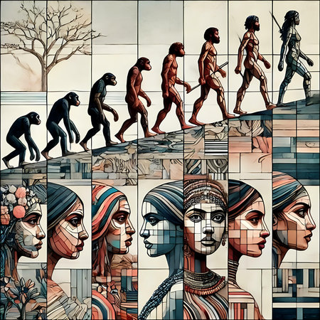 Mosaic with african american women and monkeys. Vector illustration.の素材