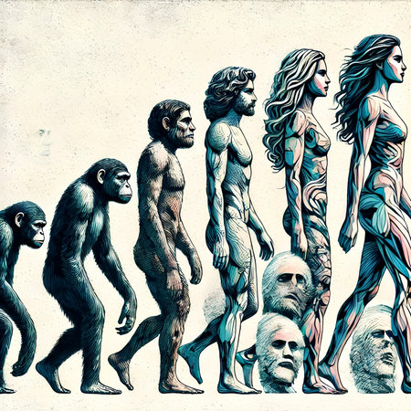 Zodiac signs: monkey, monkey, man, woman, monkey.の素材