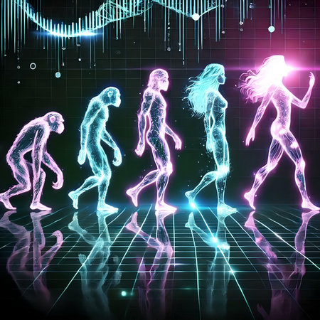 3d rendering of a female figure and a male figure in neon lightの素材
