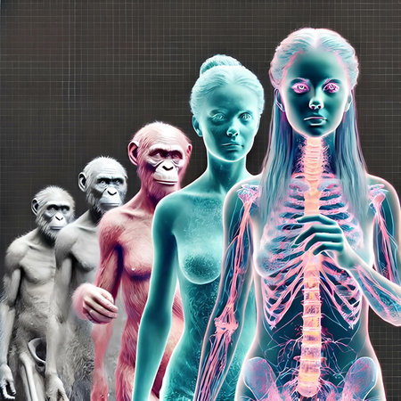 Digital illustration of a human body in colored background with various body partsの素材