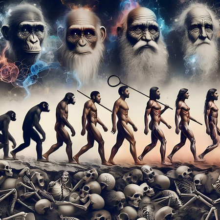 Human evolution from monkey to old man. Conceptual 3D illustrationの素材