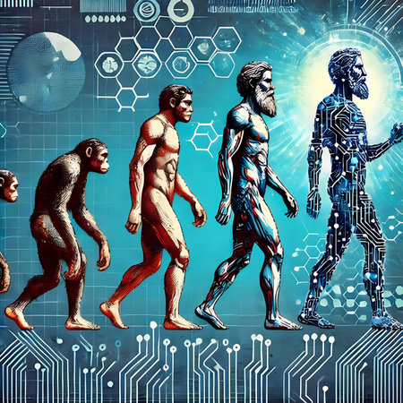 Conceptual image with 3D human characters and electronic circuit.の素材