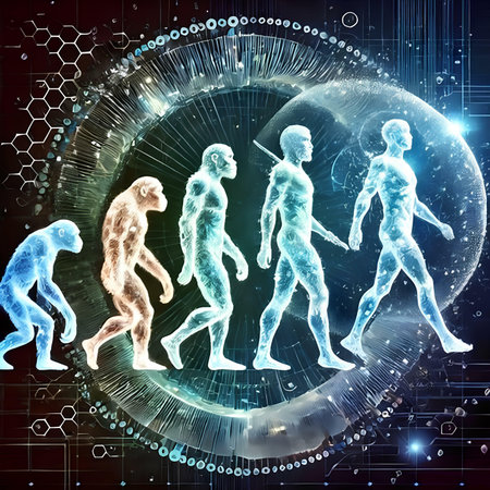 3D rendering of a human body surrounded by a binary code.の素材