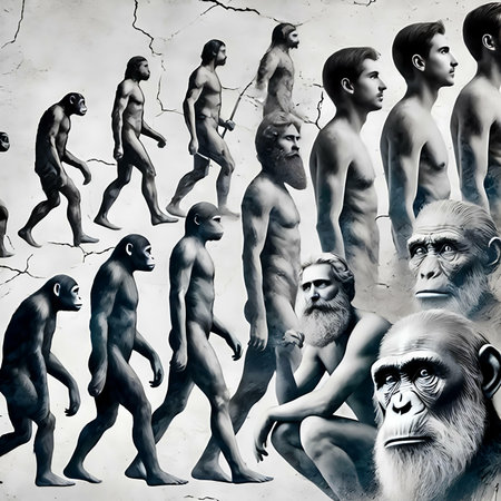 Group of monkeys as a metaphor for evolution and the evolution of peopleの素材
