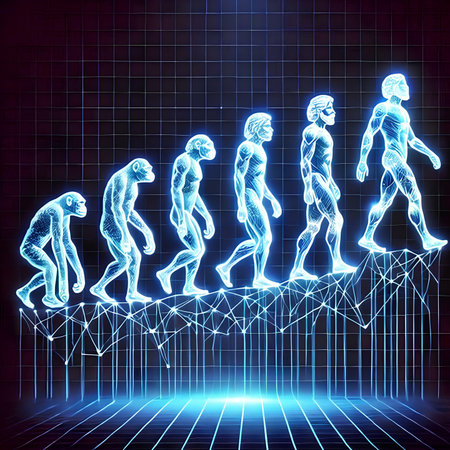 3d rendering of a human figure running on a graph with people in the backgroundの素材