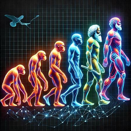 3D rendering of a group of people running in a line.の素材