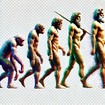 Primitive man with a spear in his hand, vector illustration.の素材