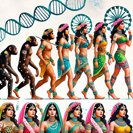 Set of colorful vector illustrations of Hindu goddess Durga in different posesの素材