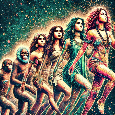 Goddess of the rainbow with her friends. Colorful illustration.の素材