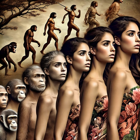 Beautiful women with monkeys in the background. 3D rendering.の素材