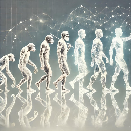 Human evolution from old to new. Conceptual image. 3D renderingの素材