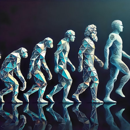 3d rendering of a group of people running in a low poly styleの素材