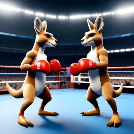 Kangaroos fighting in the ring. 3D rendering.の素材