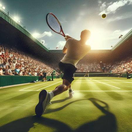 Tennis player in action on the tennis court. Sport concept.の素材