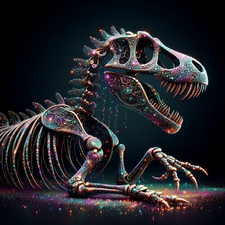 3d rendering of a fantasy dragon on a black background with colorful lightsの素材